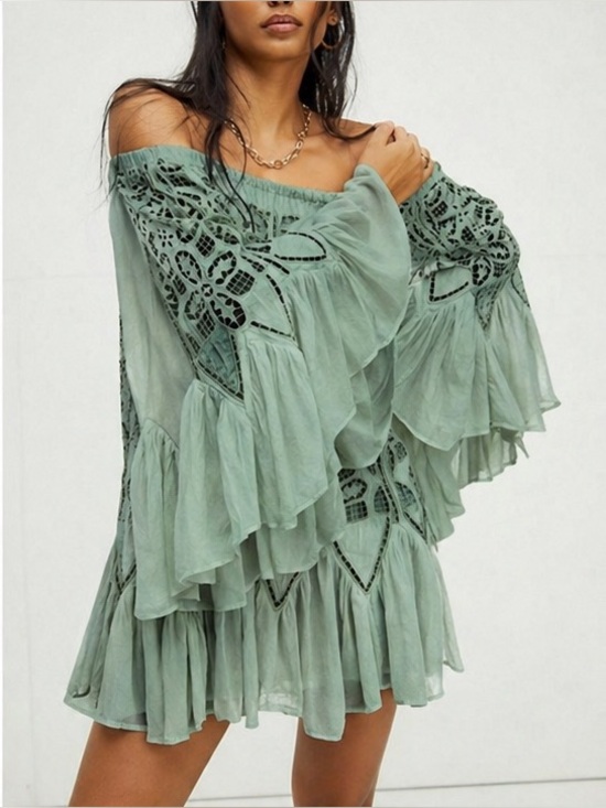 Free People Dresses & Skirts - Free People Daisy Cutwork Mini Dress Guacamole S Festival Party Boho Crochet